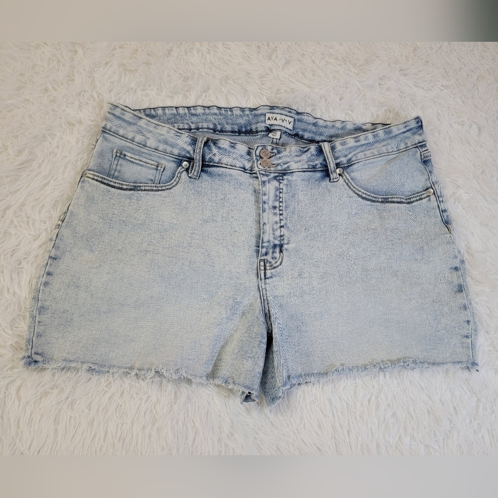 Ava & Viv Sky Stoned Washed Distressed Blue Denim Shorts 20W